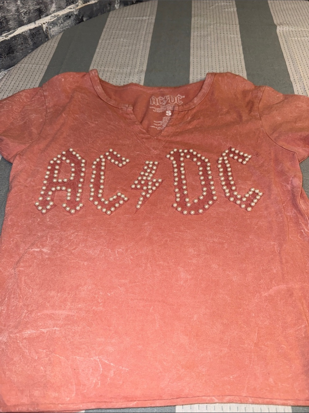 AC/DC Coral Pink Studded Logo Tee